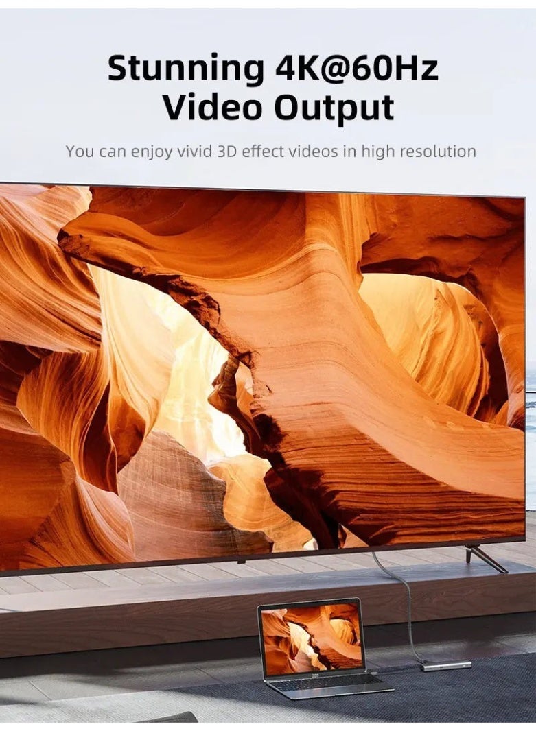 كابل تايم محول متعدد الاستخدامات 7 في 1: منفذ USB-C إلى منفذي USB 3.0 + منفذ HDMI يدعم دقة 4K بمعدل 60 هرتز + شحن سريع بقدرة 100 واط + منفذ بطاقة SD/TF 3.0 - Image 5